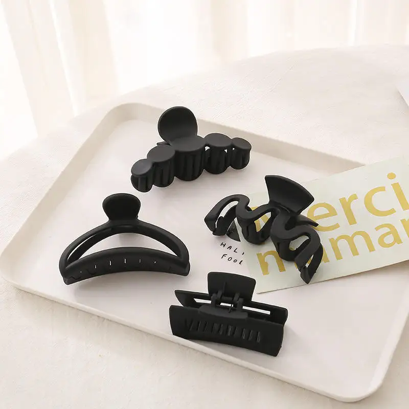 2022 Wholesale Customized Big Szie Matte Black Color Geometric Acrylic Hair Claw Frosted Jet Rectangle Acrylic Hair Claw