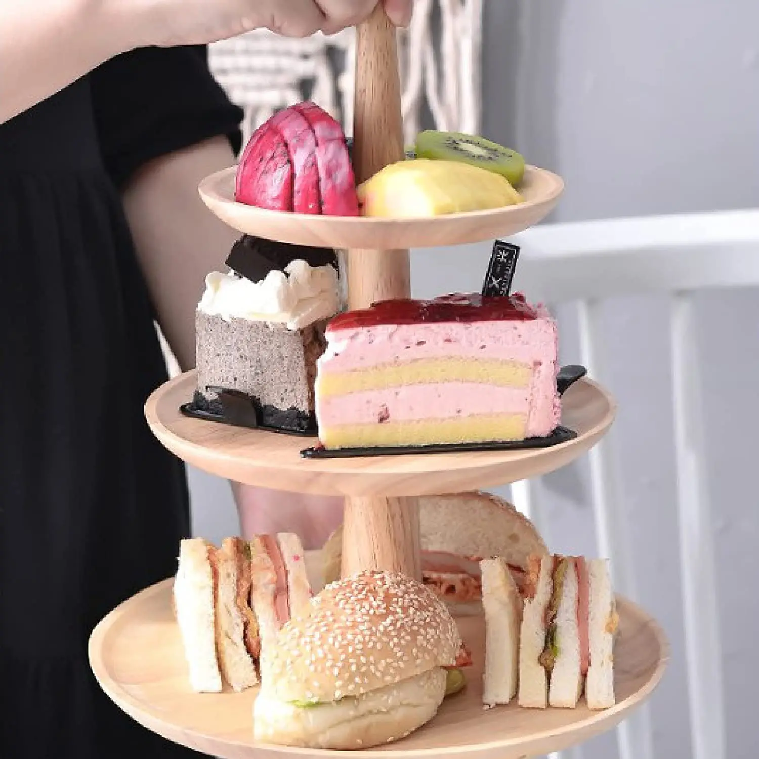 Cupcake Tower Display Stand 3 Tier Wood Dessert Candy Fruit Food Serving Tray Macaron Pizza Buffet Rack Mini Cake Pastry
