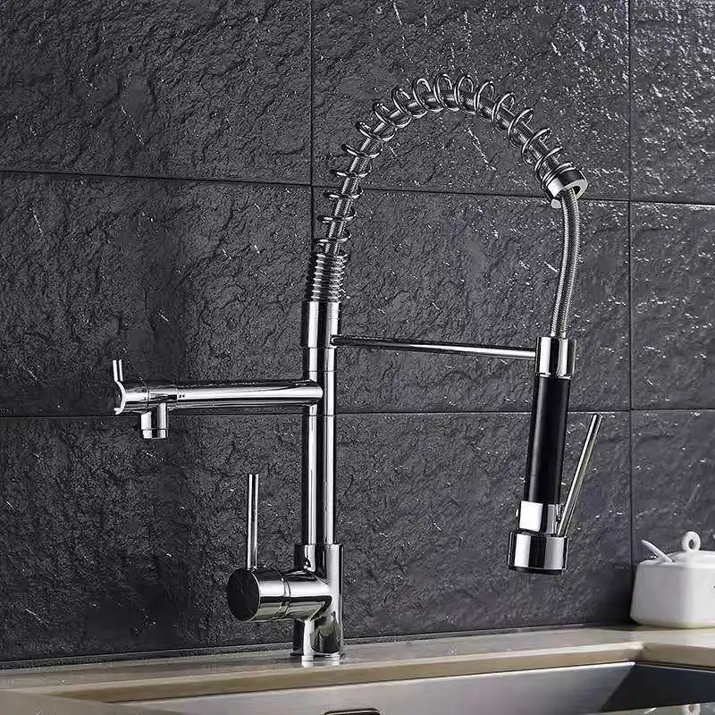 Factory Direct Durable Deck Mounted Swivel Kitchen Sink Tap Universal Rotatable Spring Flexible Pull Down Spray Kitchen Faucet