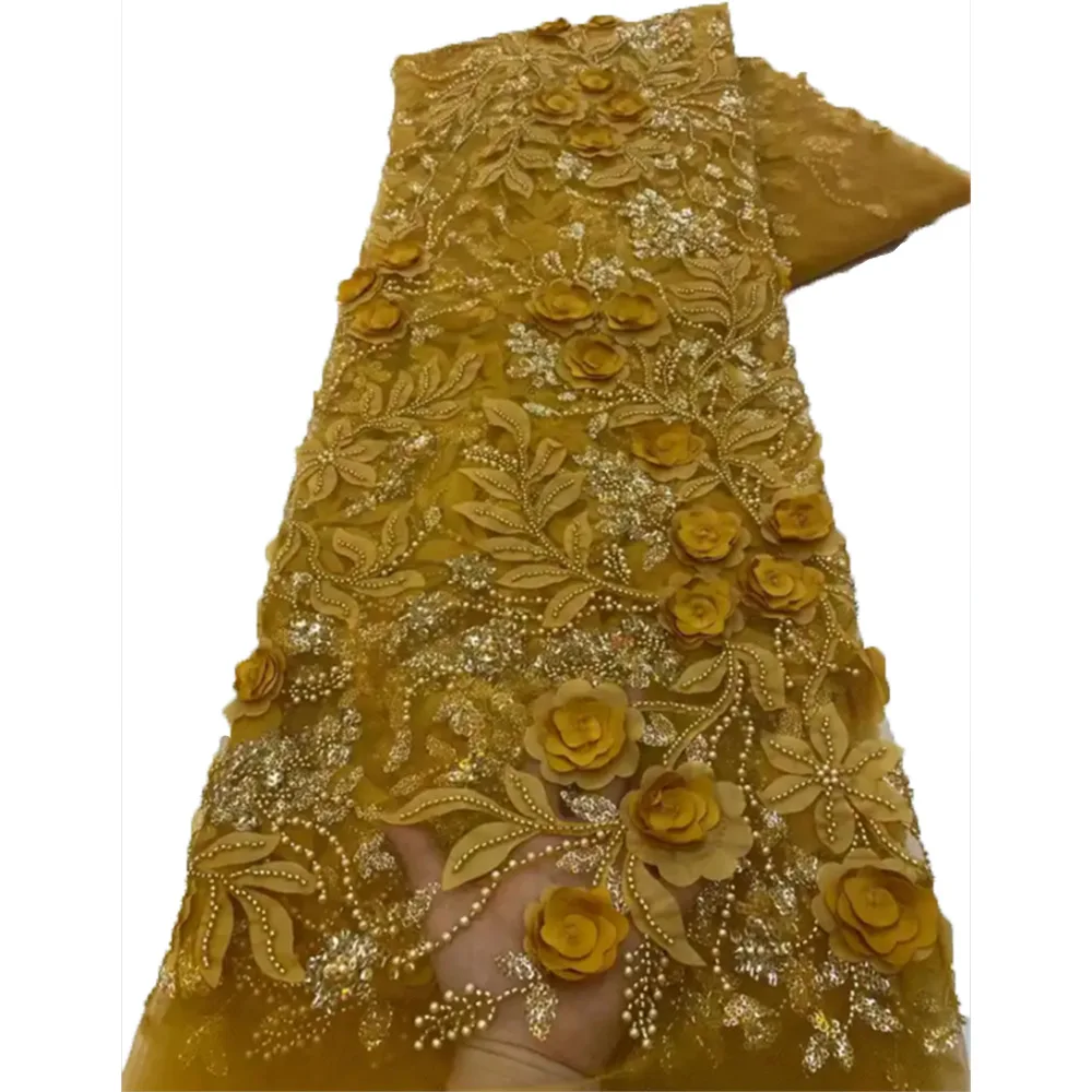 High Quality Mesh Embroidery Applique 3D Flower Tulle Lace Fabrics For Party Wedding Cloth African Ethnic Costume Fabric