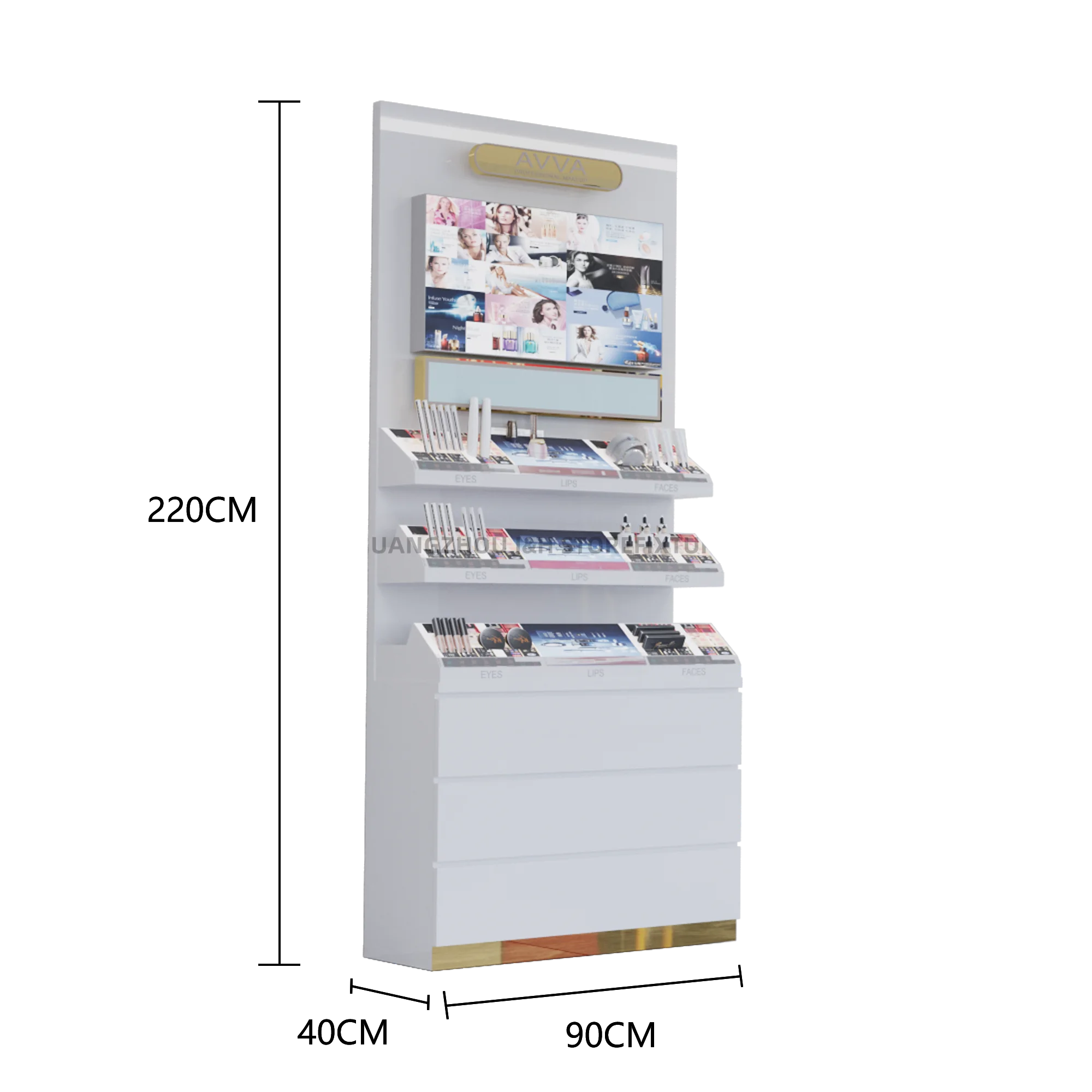 Custom logo led perfume display shelf stand beauty salon white cosmetic make up display table counter