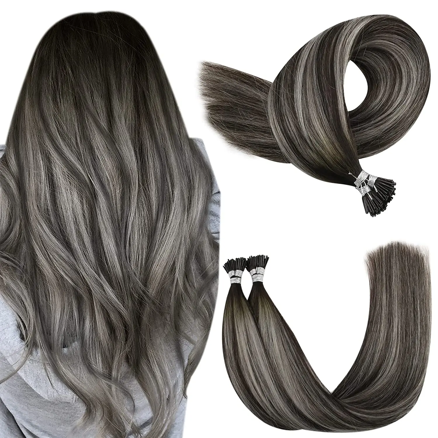 #1b/silver/1b Wholesale Straight Virgin Hair Weave Bundles Pre Bonded Microlinks Keratin Capsule I Tip Human Hair Extensions