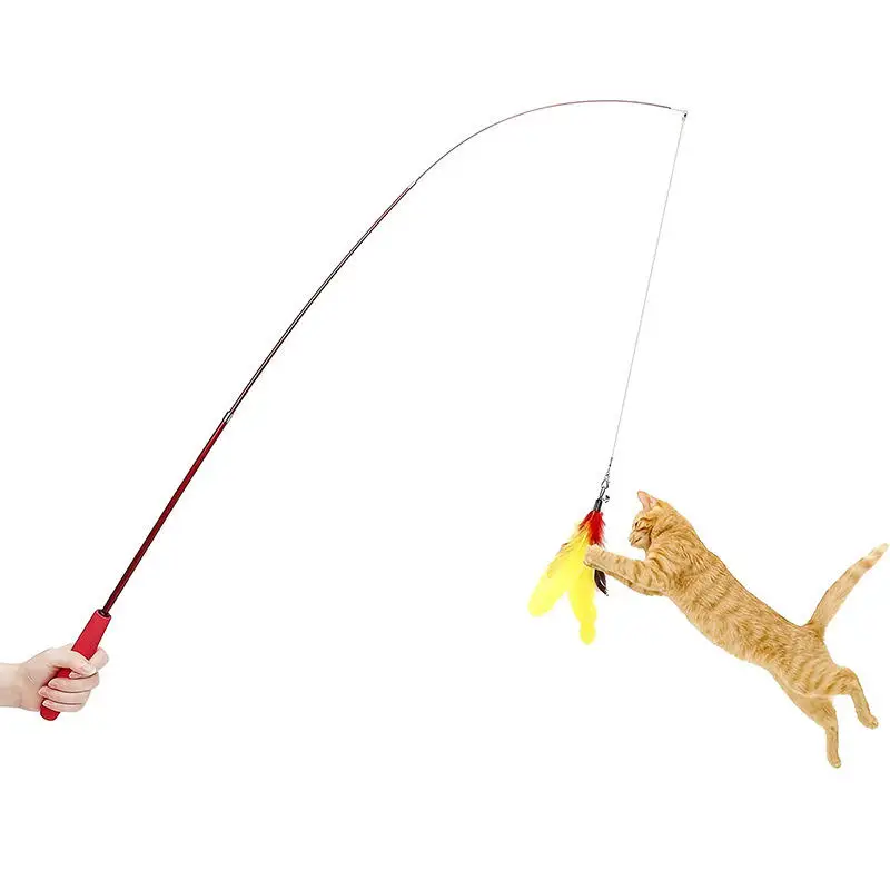 Pet Cats Training Puppy Dog Accessories Products Supplies Retractable Cat Wand Interactive Cat Feather Toy
