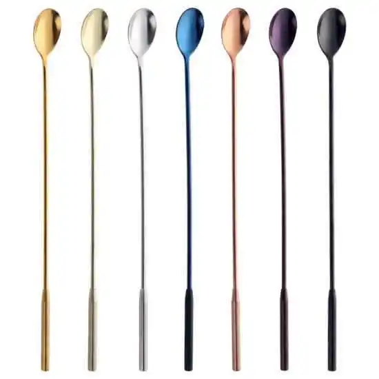 Custom 30cm Long Handle Stainless Steel Cocktail Stirrer Durable Metal Bar Tool for Coffee Tea Milk Blending