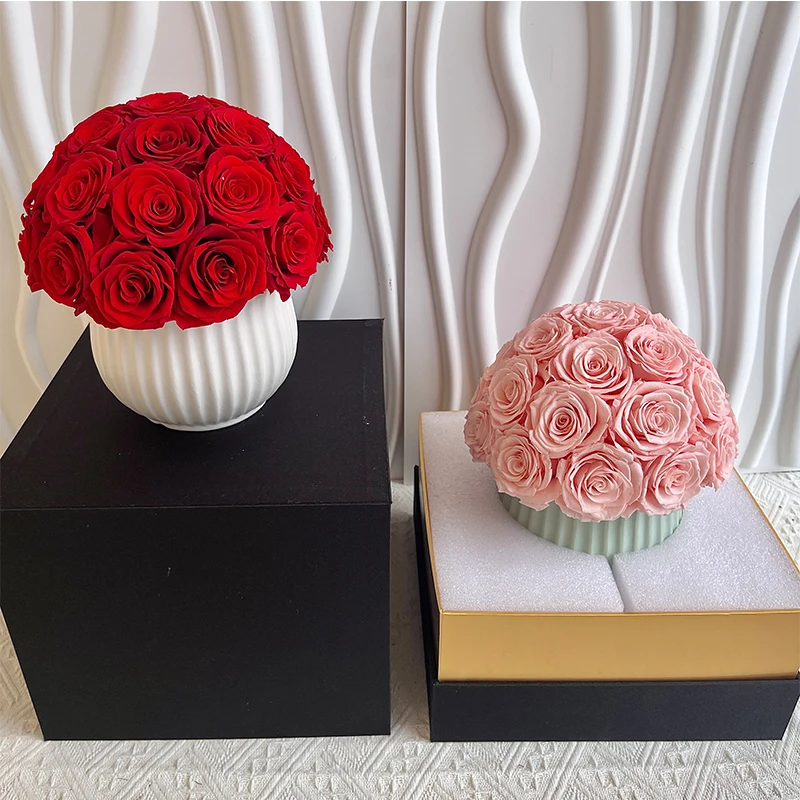 Futuristic Design Classic Riven Travertine Venice Lego Ceramic Vase With Dried Forever Preserved Rose For Centerpiece Decoration