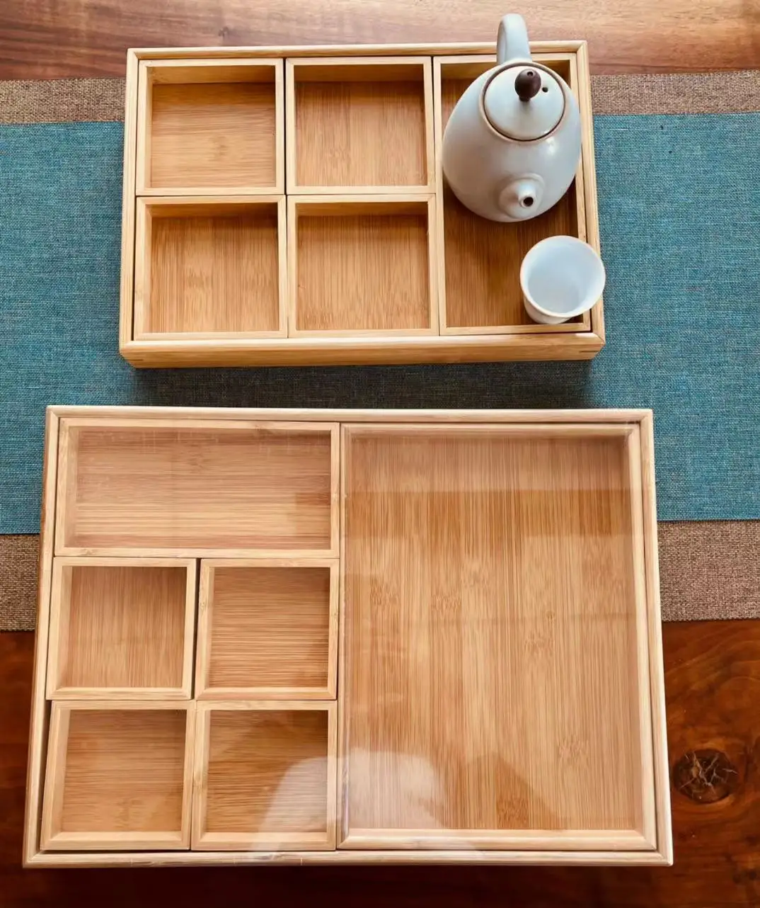 
Shengqu wholesale snack dry fruit tier bamboo serving tray set with handle for tea 