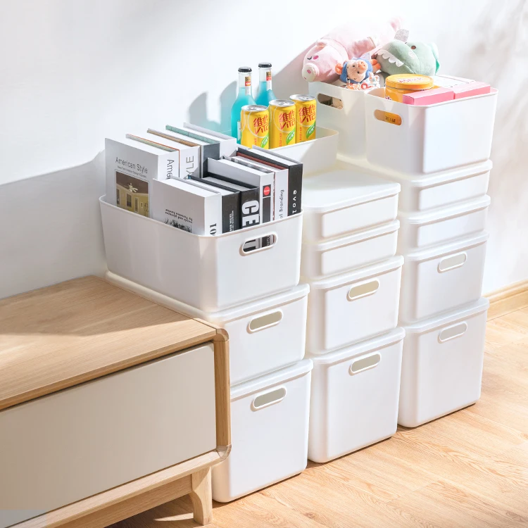 White Plastic Stackable Storage Bins Drawer Organizer Versatile Kitchen Pantry Organization and Storage Basket For House Storage
