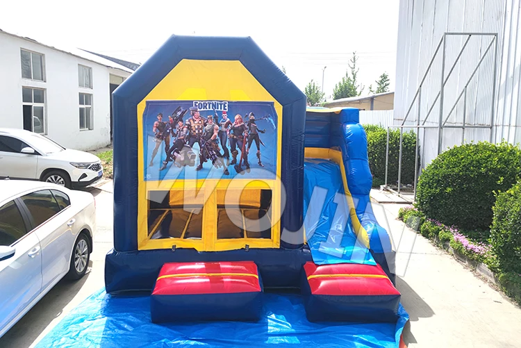 Customize size inflatable bouncy castle bouncer slide ground slide with different theme banner for outdoor games
