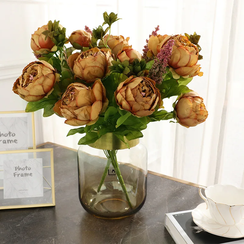 47cm 13 Heads Home Wedding Decoration Modern Artificial Silk Peony Flowers Bouquets Bunch