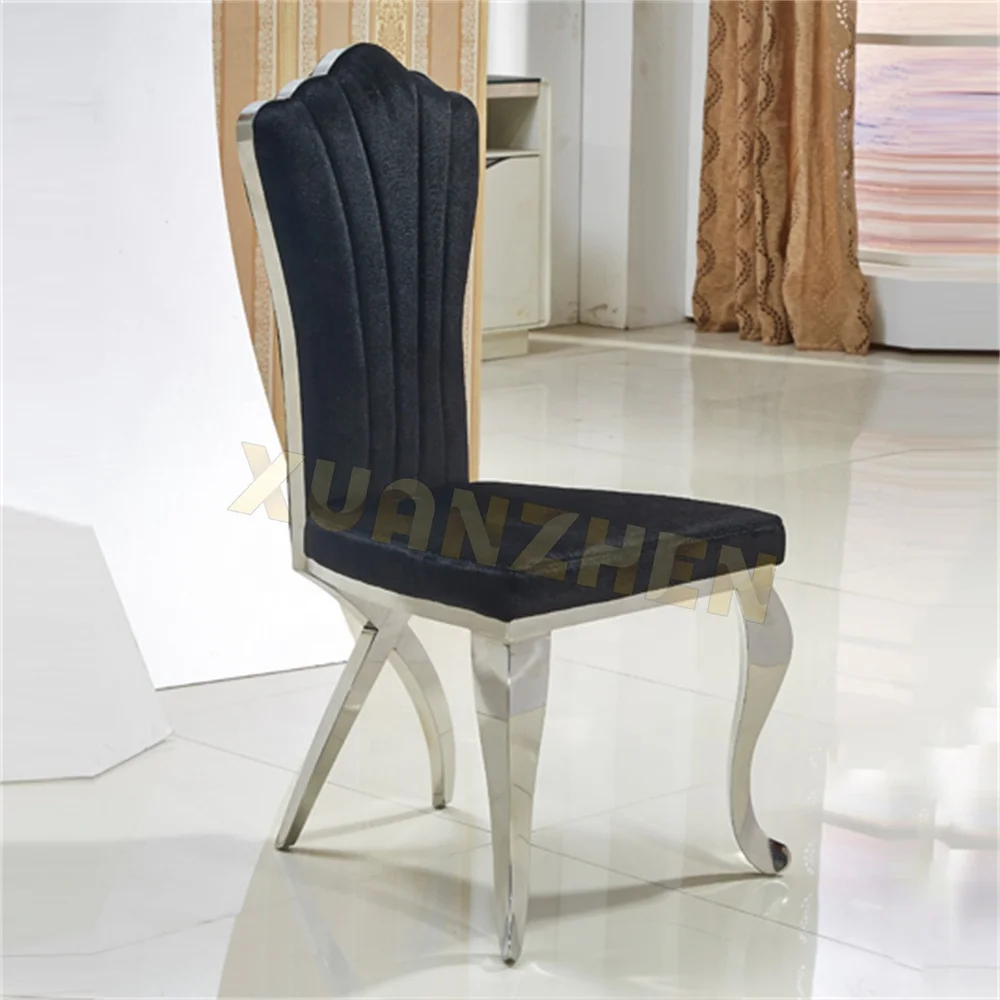 Dining room furniture black velvet leather chair silver stainless steel modern restaurant chairs dining chairs