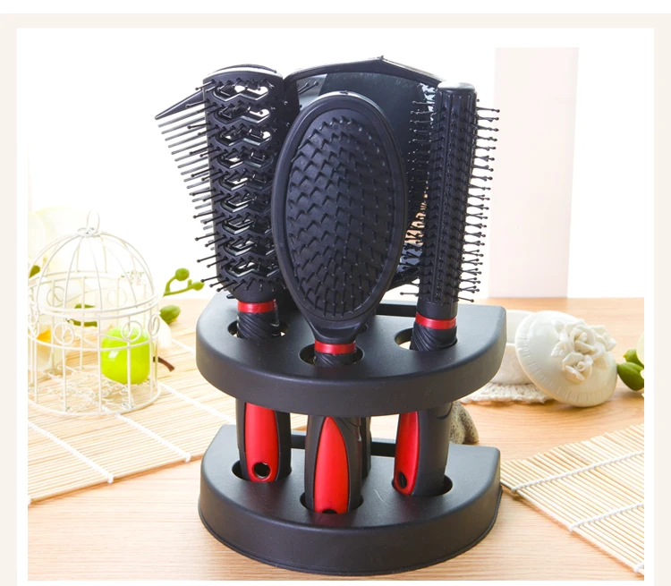 5 Pcs Hair Comb Set Professional Salon Styler Hair Brushes Gift Set Tool with Mirror And Holder Stand - Hair Care Massage Brush