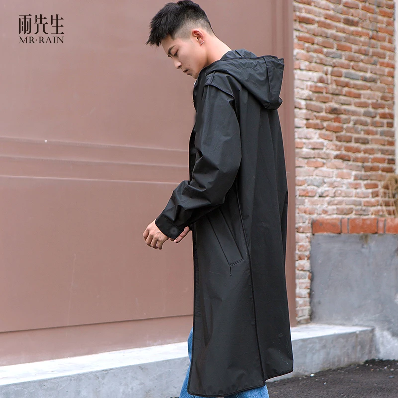 
New design EVA fashion black hiking custom printed long reusable raincoat 