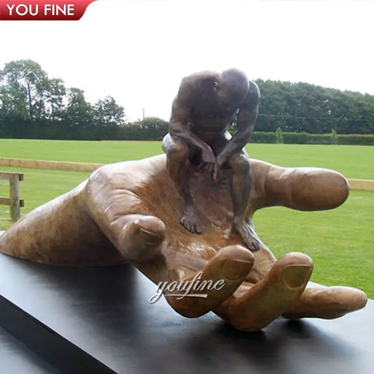 Outdoor Garden Decoration Bronze Hand of God Sculpture Man Sitting on the Statue