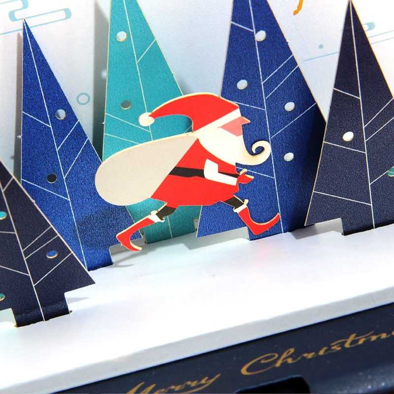 Santa Claus New Custom Design Handmade Paper Craft 3d Pop Up Christmas Decorations Christmas Tree Greeting Cards Supplier