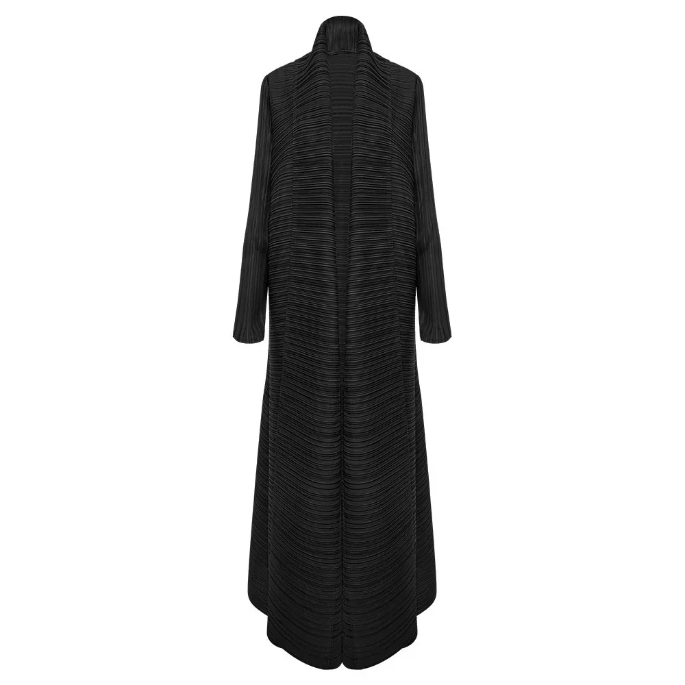 Pleated Turndown Collar Long Sleeve Cardigan Dress Long Coats Women 2024 New Fashion Loose Large Size Clothes