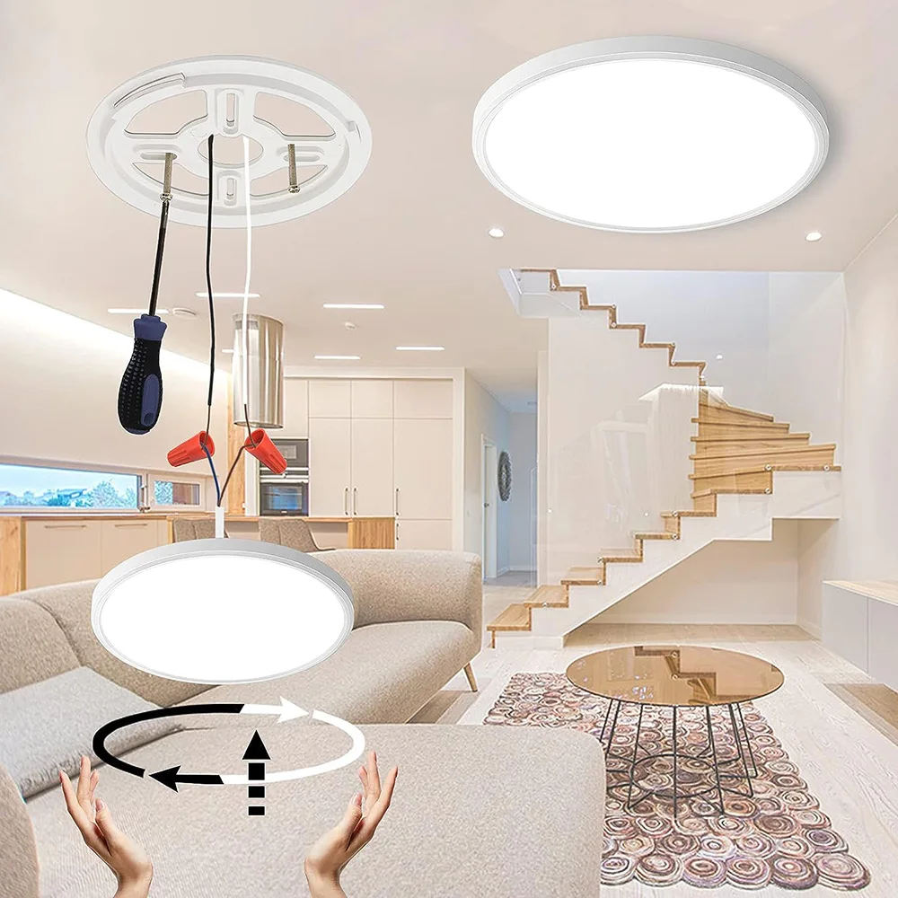 LED Surface Mount Ceiling Light Fixture 3CCT White,18W 24W 10/12 Inch Round Modern Ceiling Lighting Ceiling Lamp for Bathroom