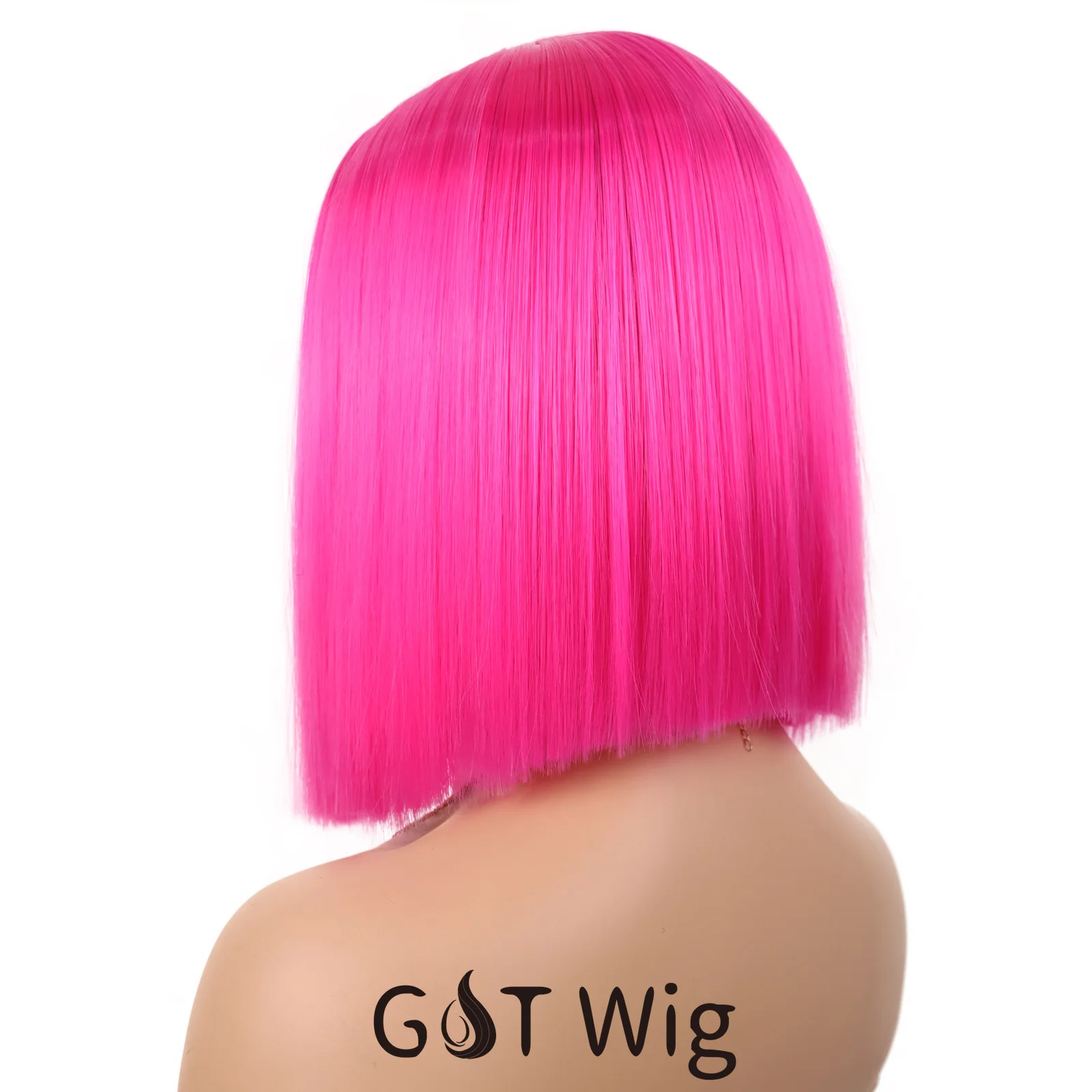 G&T Wig Hot Pink Bob Wig Short Straight Wigs for Women Middle Heat Resistant Synthetic Hair Silky Natural as Real Hair