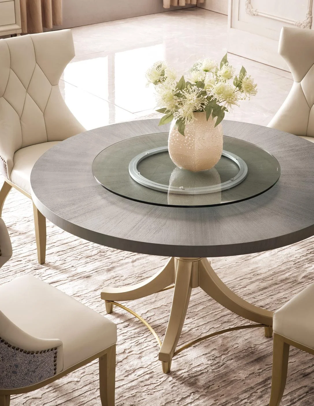 luxury traditional style Dining Sets classic french Furniture solid wood round dining table with 6 chairs dining set