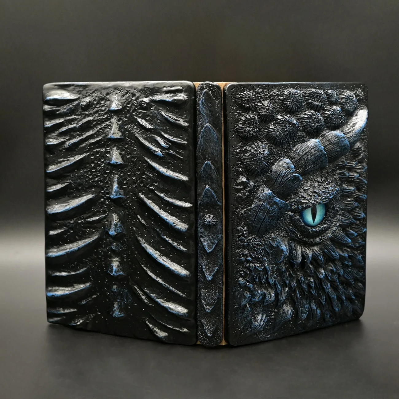 Fun Blue Eye of The Devil Resin Dragon Book Cover and Papers A5 Kraft Notebook for Gamer