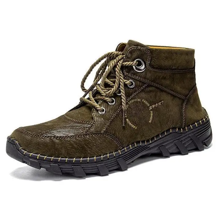 
Men Hand Stitching Outdoor Work Style Microfiber Leather Boots 