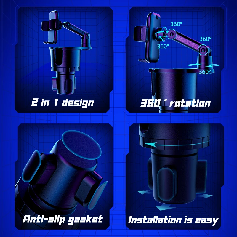 2 in 1 car cup holder phone holder mount ajustable with phone cup holder 2 in 1 for car Long Neck Car Phone Mount