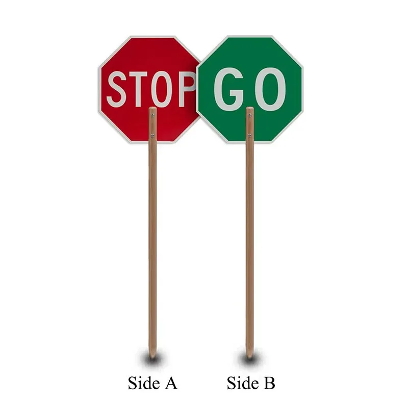 Custom Double Sided Traffic Paddle Traffic Control Signs Reflective Aluminum Hand Held Stop Slow Sign Stop Slow Paddle Sign