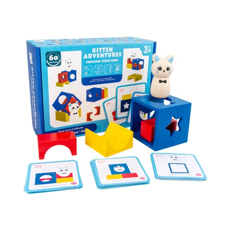 Manufacturer direct sale colorful Kitten Adventures preschool wooden animal toys for kids