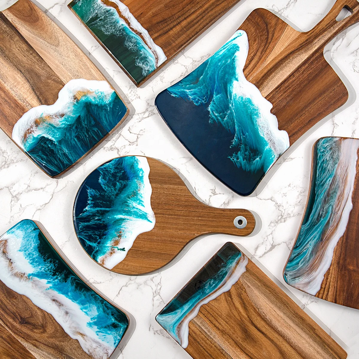 Wholesale Acacia Wood And Epoxy Resin Breakfast Board Wooden Charcuterie Board Resin Cutting Board