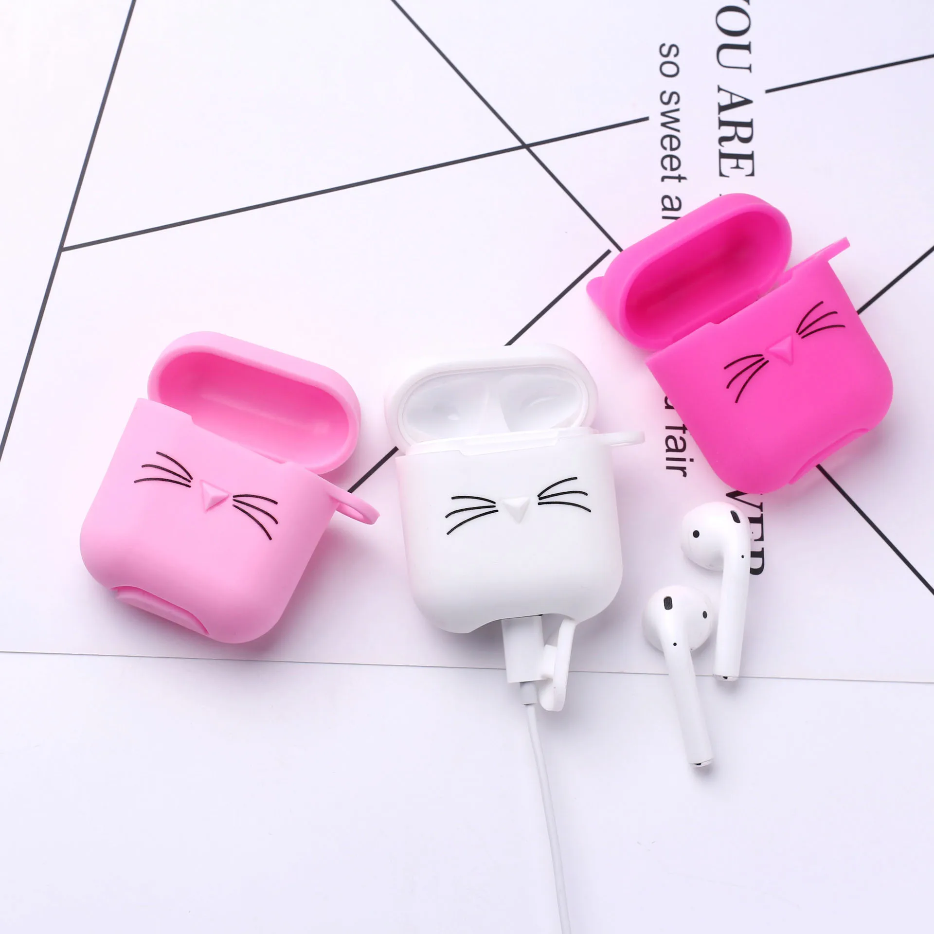 OEM  Factory Price Hot Sale 3D Cute Cat Design Girly Flashy Earpod Cases For Headphone 1/2 Pro Case Headphone Protect Cover Case
