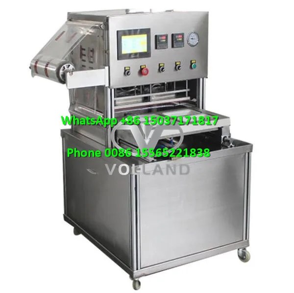 vacuum food plastic tray sealer/plastic meat container box packing machine/tray sealing machine with date printer