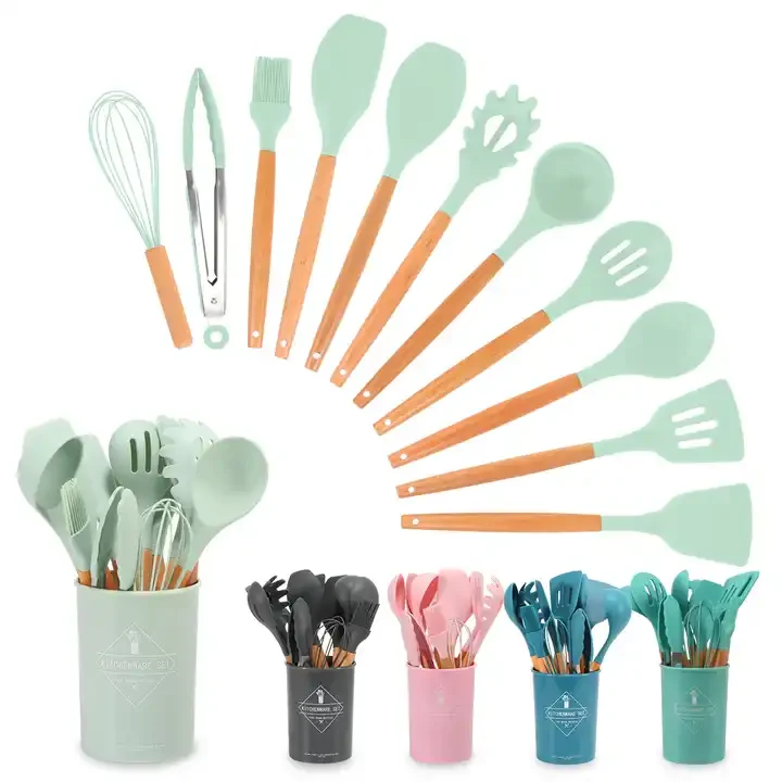 High Quality Private Label Kitchen Utensils Set Of 12 Pcs Silicone Kitchen Utensils With Holder