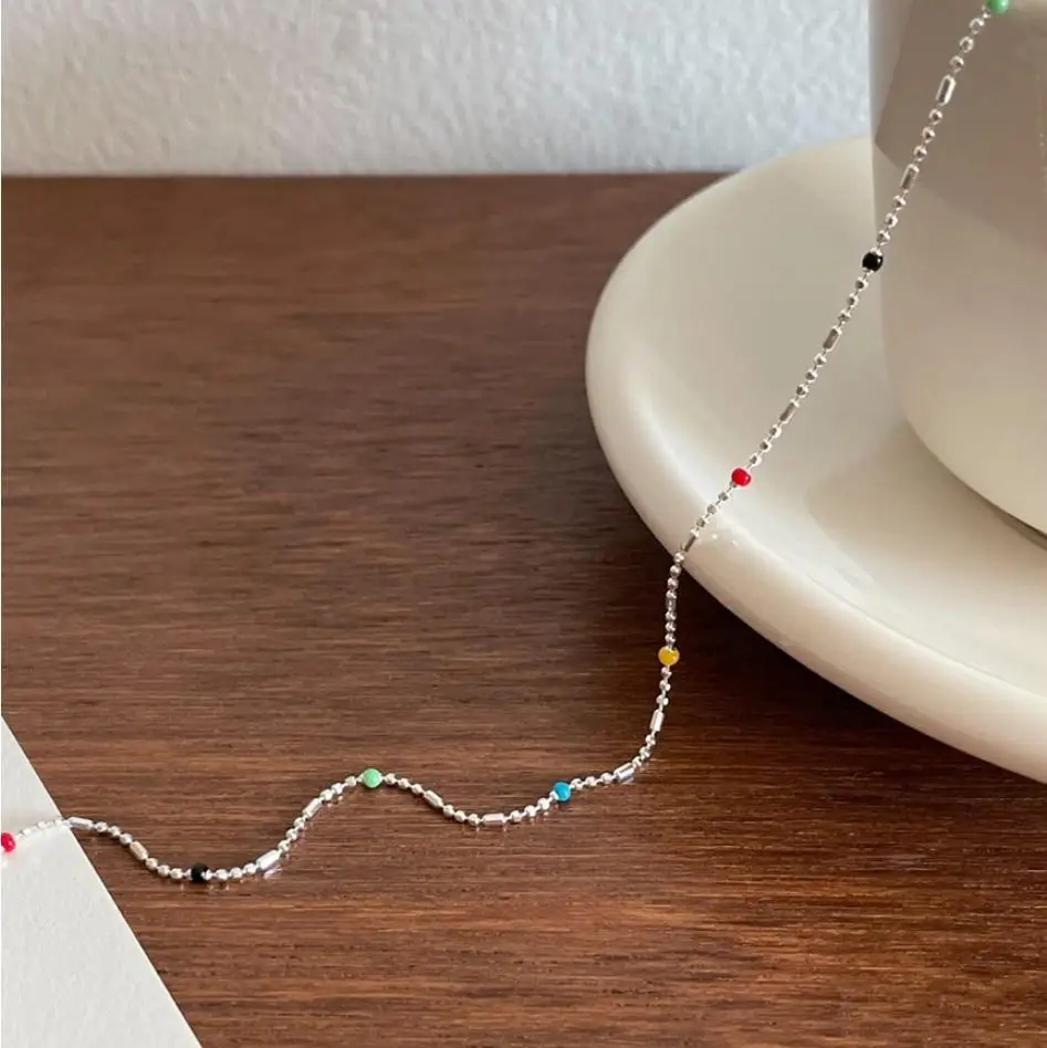 New Bohemian 925 Sterling Sliver Colorful Beaded Necklace For Women Jewelry Gifts