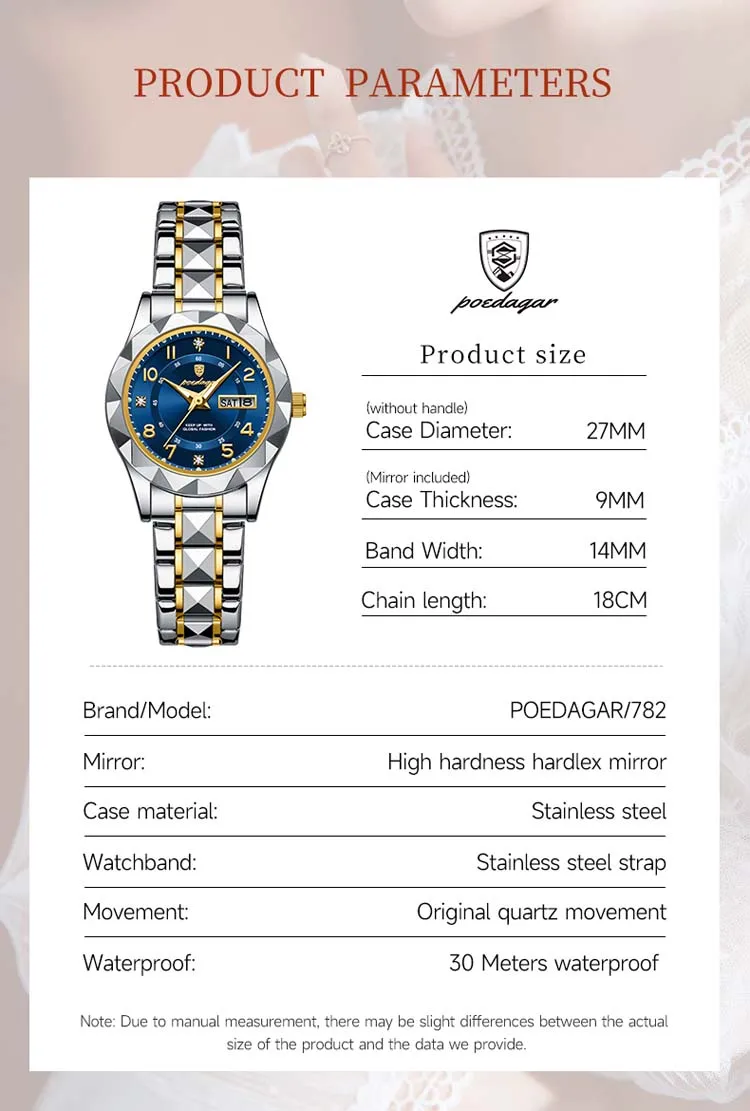 POEDAGAR 782 hot sell custom face lady quartz watch latest Steel Strap water resist Luminous date display moq 1 Casual watch set