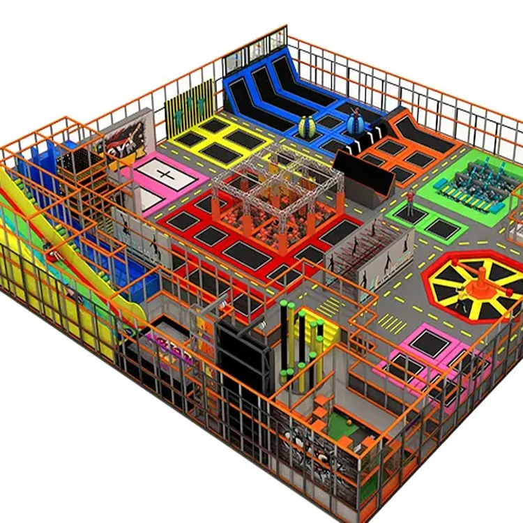 Professional Indoor Air Trampoline Park Kids With Colorful Slide Foam Pit Trampoline Parks Indoor