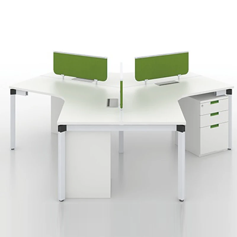 Luxury 3 seater Open Staff Workstation wooden modular 120 degree curved executive triangle workstation desk table with cabinet