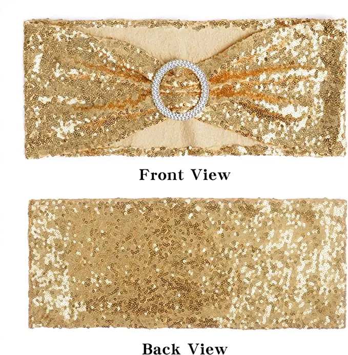 All Around Sequin Chair Sashes with Bows Stretchy Spandex Decorative Shiny Sparkly Sash Band for Banquet Chair Cover