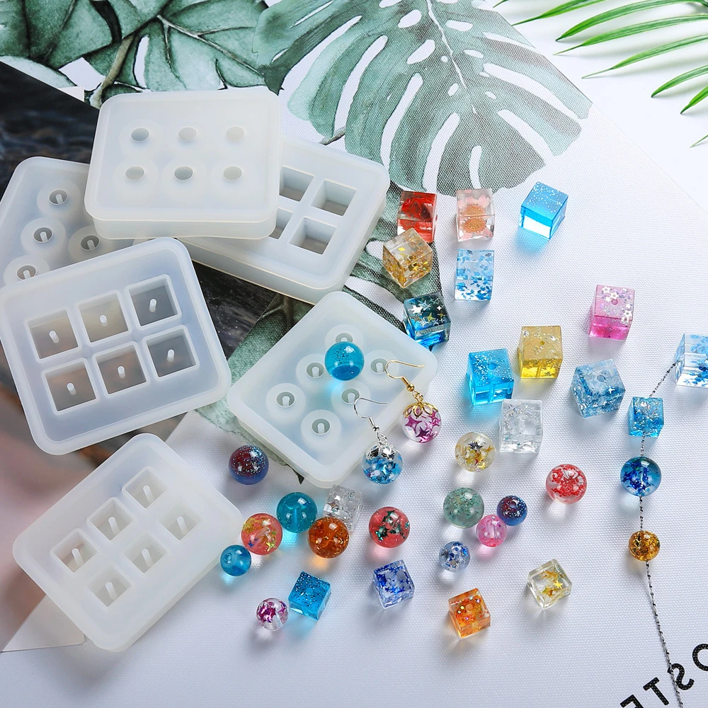 Epoxy Resin Mould Diy Cake Tools Jewelry Ornament Pendant Spheres 12mm 16mm Silicone Round Ball Cube Beads Mold