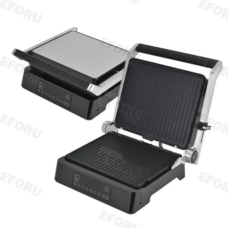 Electric Grill Digital Glass Surface Panini Grill Indoor Smokeless Sandwich Press Toaster Opens 180 Degrees Contact Grill