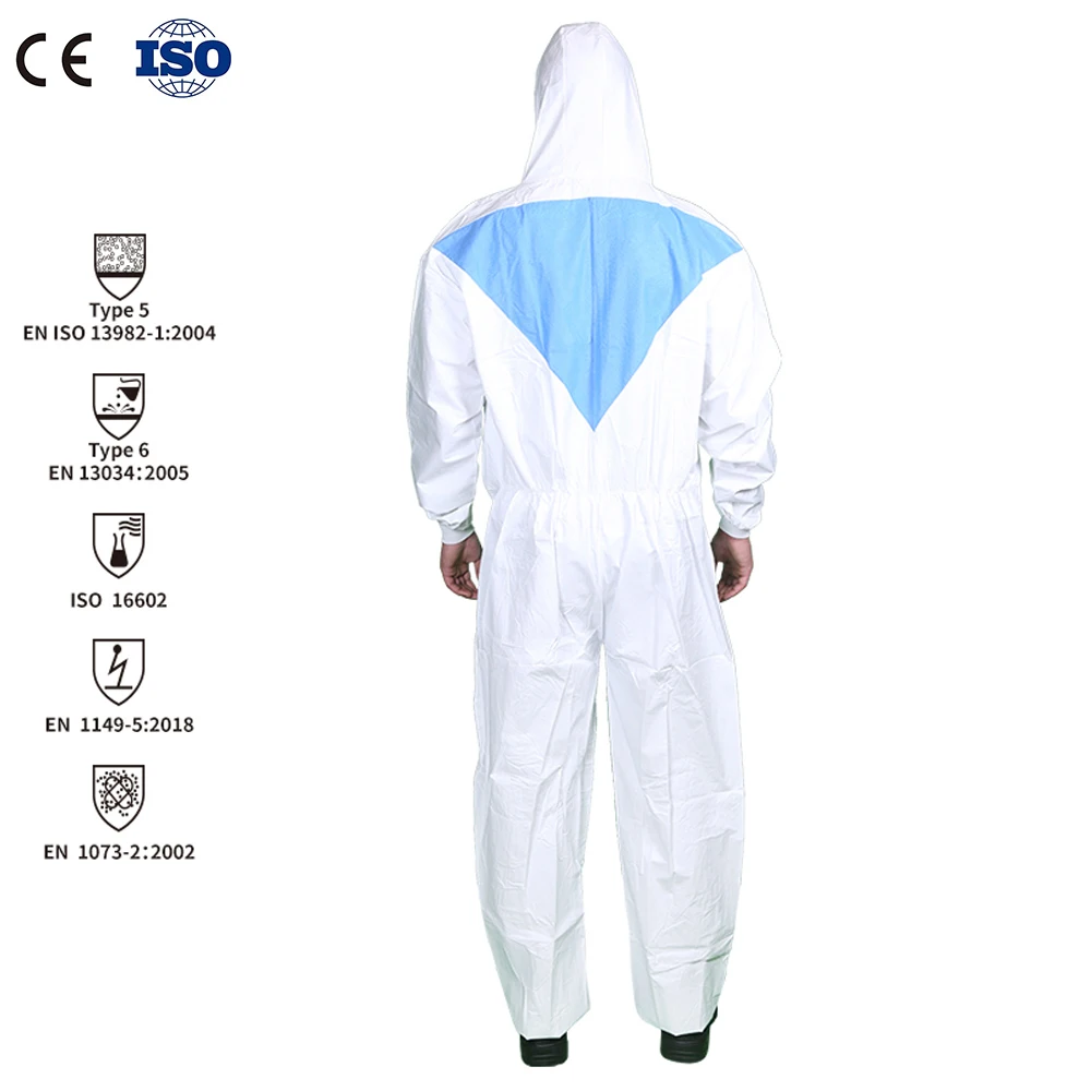China wholesale PPE coverall CAT III Type 56 Non Woven Coverall blue Waterproof SMS Microporous Coverall