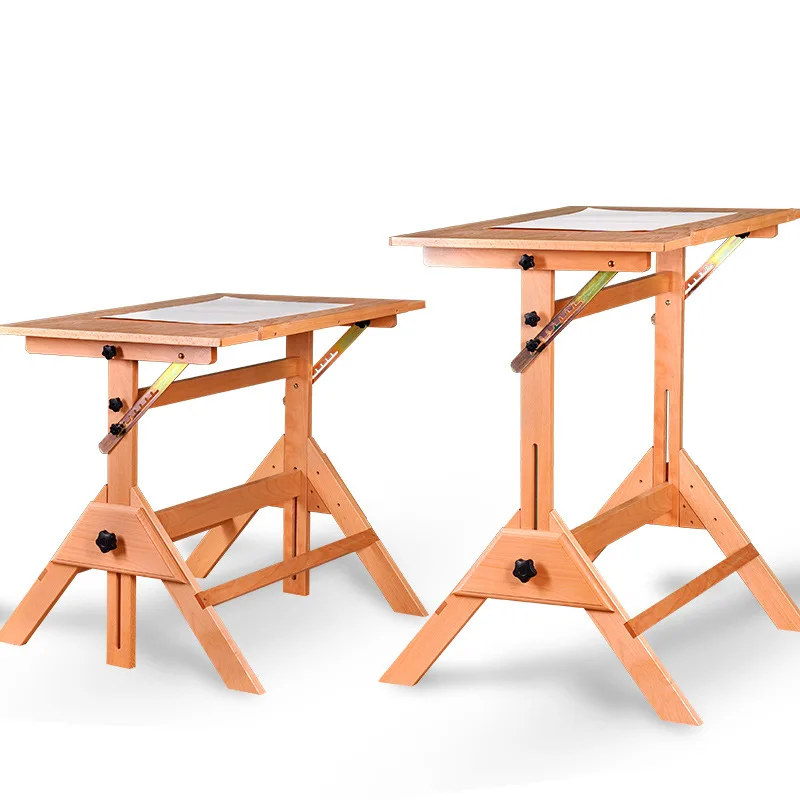 Solid Wood Drafting Table Artist Drawing Desk With Adjustable Height And Tiltable Tabletop For Artwork Graphic Design Reading