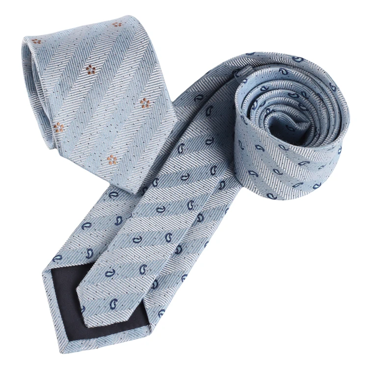 Custom Pattern Blue Series Manufacture Silk Linen Blend Woven Jacquard Neckties Wholesale Ties For Men
