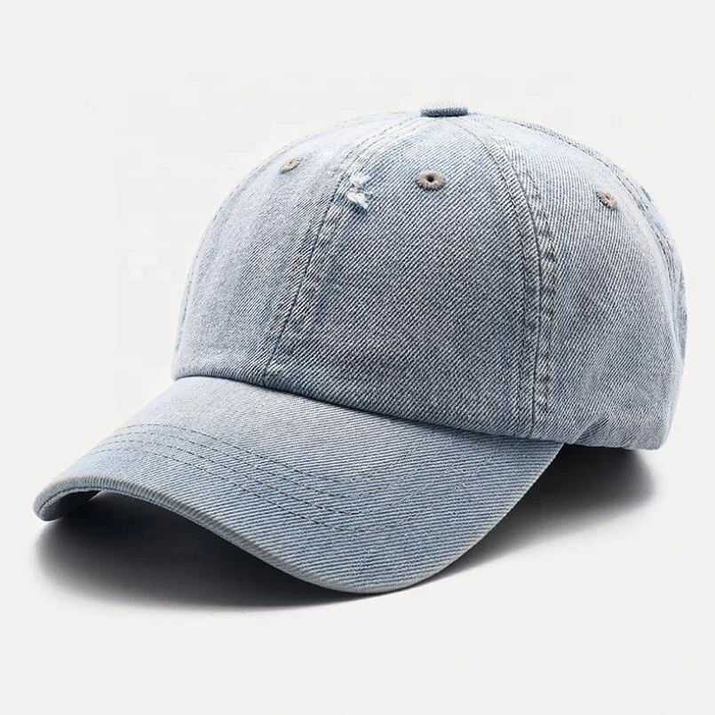 Wholesale Unisex 6-Panels Distressed Denim  Washed Sport Cap and  Hat Women Men Plain Worn Out Cotton Denim Baseball Caps
