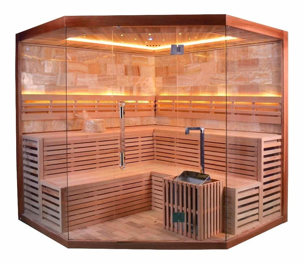 6 person hemlock wood himalayan salt blocks dry sauna steam shower combo