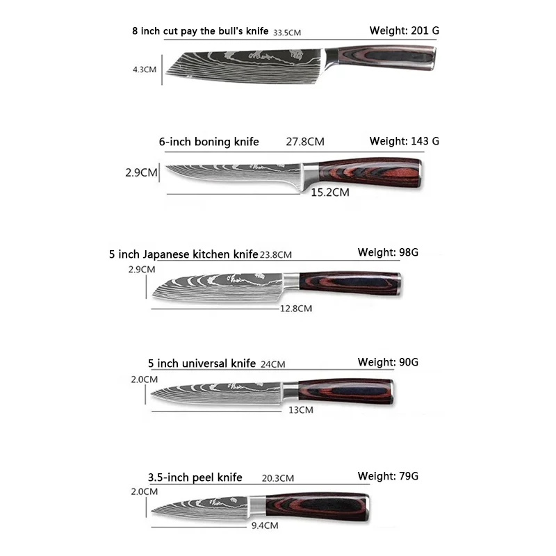 8 дюймов дамасский узор из нержавеющей стали набор ножей шт. кухонных с