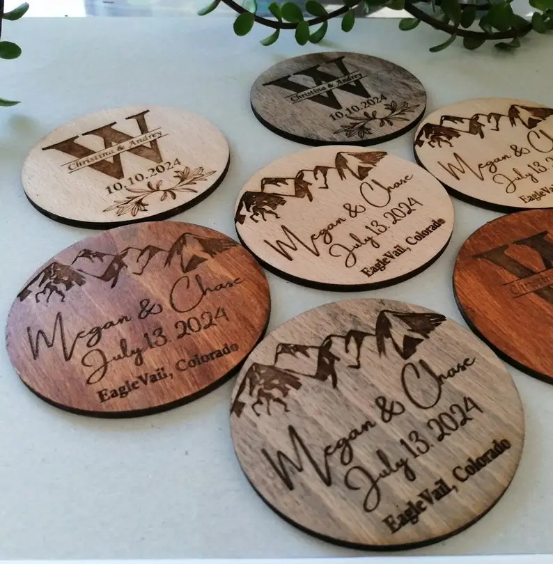 wholesale Bulk Personalized Wedding Favors Bridal Shower Custom Logo wooden Ornaments for Guests gift