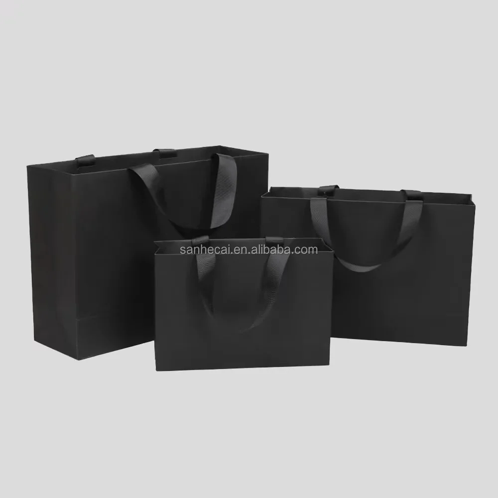 Modern Luxury Black Die Cut Kraft Paper Bags Wholesale for Clothing Perfume Jewelry Packaging Custom Logo Included