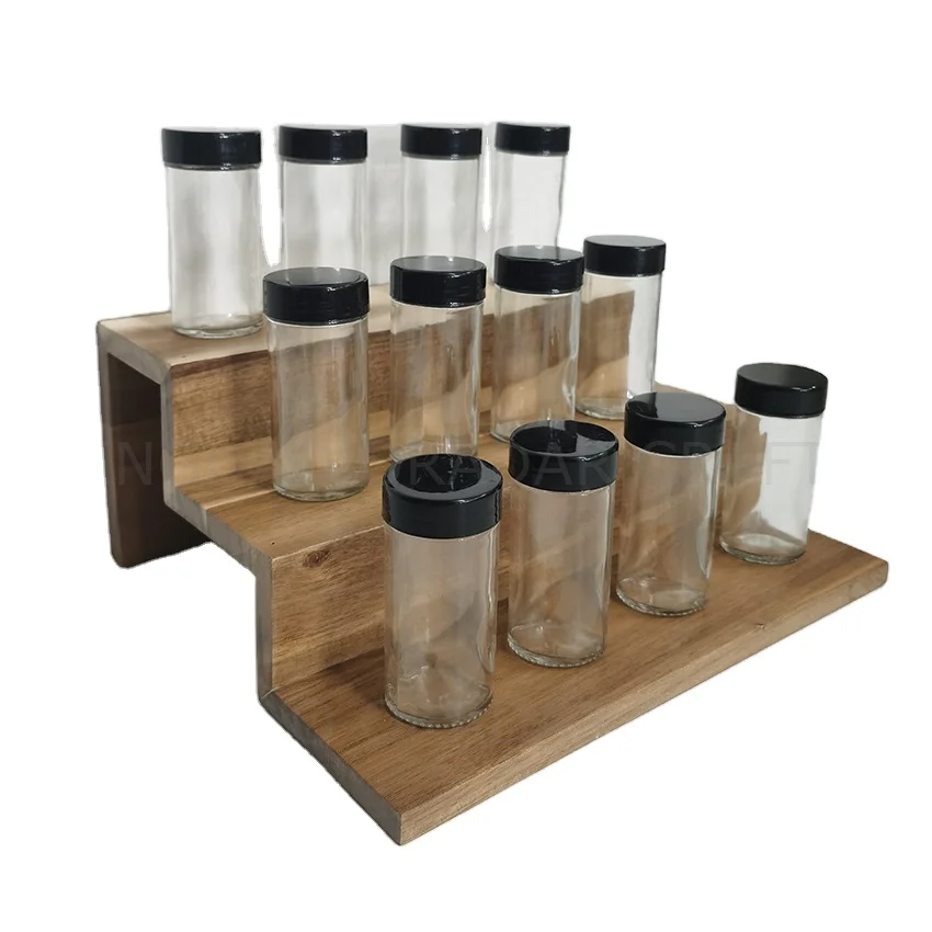 3 Tier Wooden Spice Rack Acacia Wood Spice Jars Storage Box Kitchen Organizer Stand
