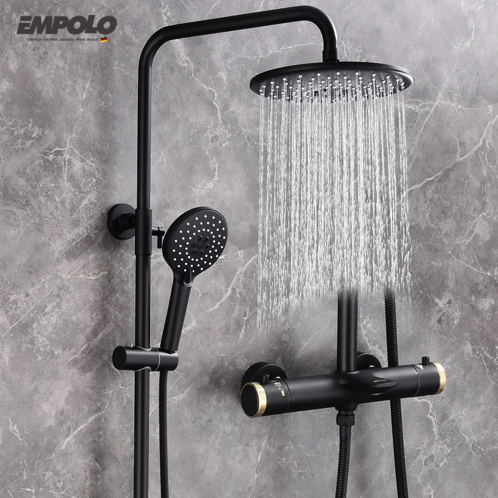 Luxury Copper Rainfall Hotel Bathroom Thermostatic Shower Faucet Set Bath System Mixer Tap Rain Mixer Bath & Shower Faucets