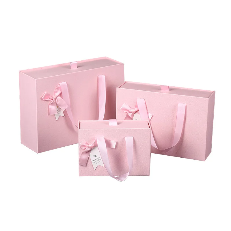 Cardboard Gift Box Luxury Gift Box With Ribbon Handle Magnetic Closure Folding Happy Birthday Gift Box