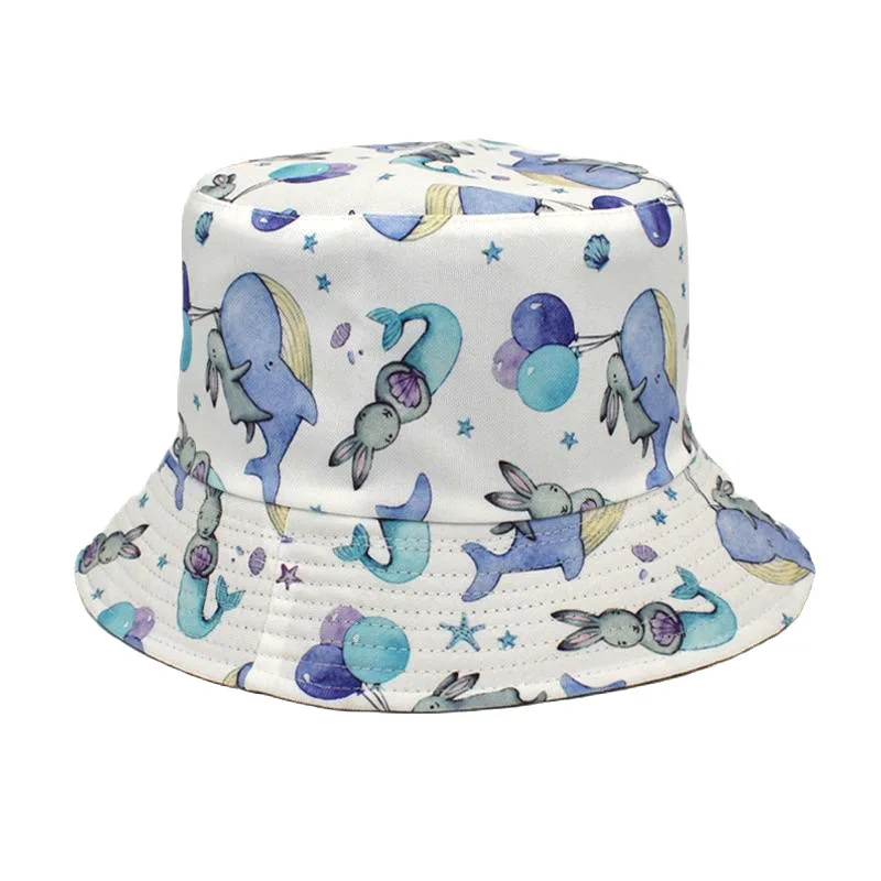new coming 3 colors available wholesale sea animal printing bucket hats reversible